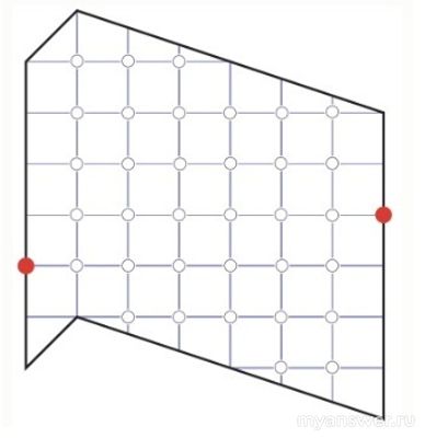 Как решить: Как выбрать узел, чтобы фигура разделилась на равн. части(см.)?