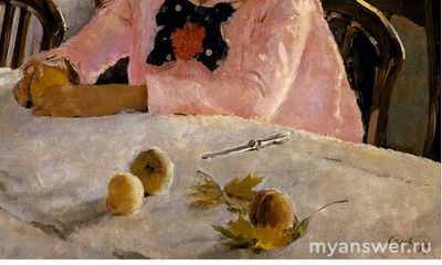 Какой из предметов изображен на картине В. Серова "Девочка с персиками"?