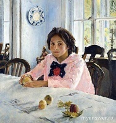 Какой из предметов изображен на картине В. Серова "Девочка с персиками"?