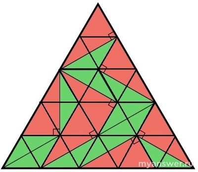 Как решить: правильный треугольник сложен из красных и зелёных?
