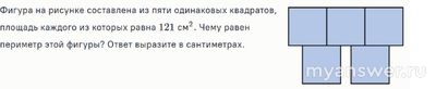 Чему равен периметр фигуры на рисунке, если площадь равна 121 см2?