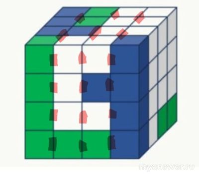 Как решить: Из деталей трёх видов сложили куб размером 4×4×4 (см.)?