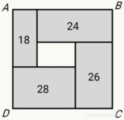 Как решить: Квадрат ABCD разбит на 1 и 4 прямоугольн., 1-18 2-24 3-26 4-28?