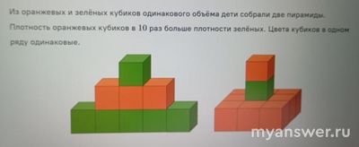 Как решить: Плотность оранжевых кубиков в 10 раз больше плотности зелёных?