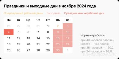 Был в отпуске 30 апреля 2024 года, нужно ли работать 2 ноября 2024 года?
