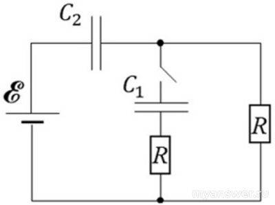 Какова будет сила тока через источник питания после замыкания ключа?