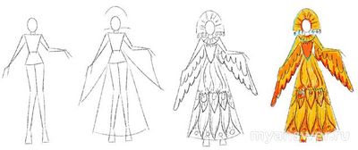 3 класс. Как нарисовать эскиз костюма Жар-птицы поэтапно карандашом?