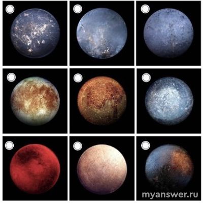 Как решить: На рисунке представлены 8 крупнейших спутников классич. планет?